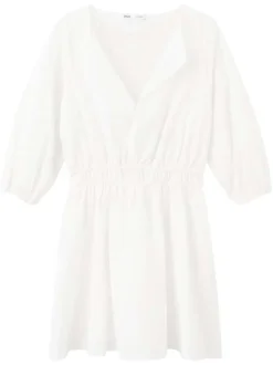 Robe courte en coton blanche unie pourvue d'une taille élastiquée