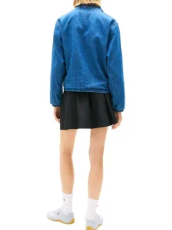 Robe courte en coton bleue unie avec une coupe trapèze et un col à revers