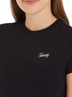 Robe courte en coton mélangé noire coupe près du corps et col rond