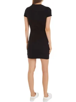 Robe courte en coton mélangé noire coupe près du corps et col rond