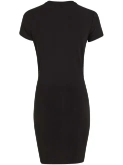 Robe courte en coton mélangé noire coupe près du corps et col rond