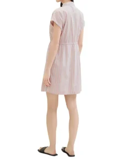 Robe courte en coton multicolore rayée coupe droite col français