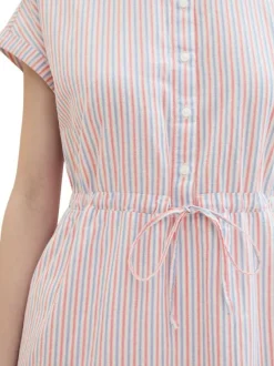 Robe courte en coton multicolore rayée coupe droite col français