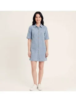 Robe courte en coton stone à motifs pourvue d'un col chemise