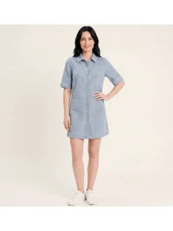 Robe courte en coton stone à motifs pourvue d'un col chemise