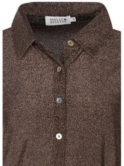 Robe courte en lurex bronzé avec une coupe près du corps et un col français