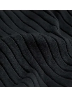 Robe courte en partie en coton stretch noir à manches longues et jupe aspect velours
