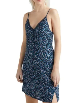 Robe courte à fines bretelles Ditsy marine fleurie à coupe moulante et col v