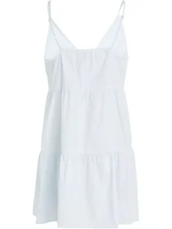 Robe courte à fines bretelles en coton biologique ciel unie à coupe babydoll