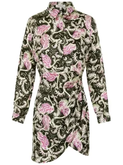 Robe courte framboise imprimé cachemire à coupe asymétrique et col italien