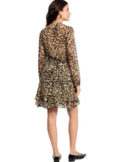 Robe courte à imprimé léopard avec un col cache-coeur et des manches longues
