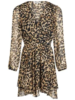 Robe courte à imprimé léopard avec un col cache-coeur et des manches longues