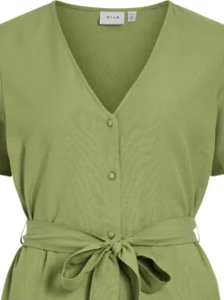 Robe courte kaki uni à coupe regular fit avec un col v et une ceinture
