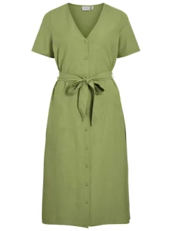 Robe courte kaki uni à coupe regular fit avec un col v et une ceinture