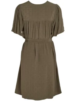 Robe courte kaki unie avec une coupe regular fit un col v et à manches courtes