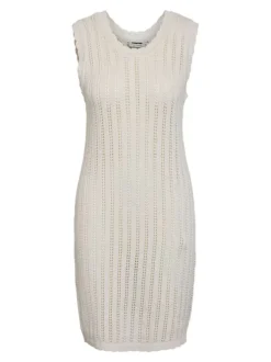 Robe courte Laika S/L O-Neck Knit Dress Fwd en coton mélangé écrue ajustée