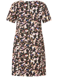 Robe courte à manches courtes multicolore imprimée avec une coupe droite et un col rond