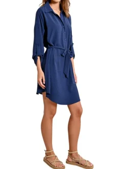 Robe courte marine unie avec une coupe droite un et col à revers