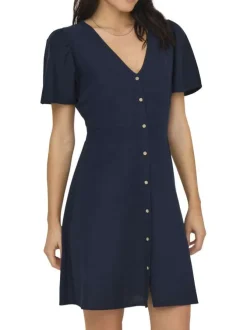 Robe courte marine unie cintré avec une coupe fluide et un col V