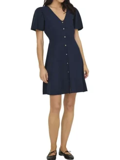 Robe courte marine unie cintré avec une coupe fluide et un col V