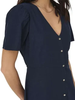Robe courte marine unie cintré avec une coupe fluide et un col V