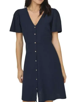 Robe courte marine unie cintré avec une coupe fluide et un col V