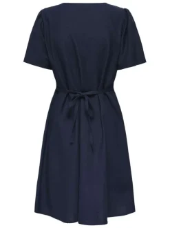 Robe courte marine unie cintré avec une coupe fluide et un col V