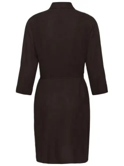 Robe courte marron unie pourvue d'une coupe ajustée et d'un col chemise