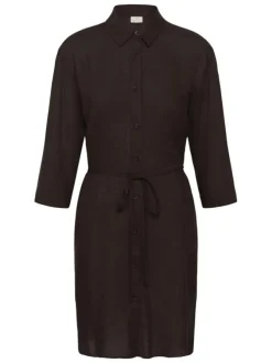 Robe courte marron unie pourvue d'une coupe ajustée et d'un col chemise
