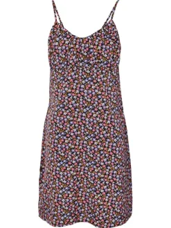 Robe courte à motif floral avec une coupe droite et un col rond