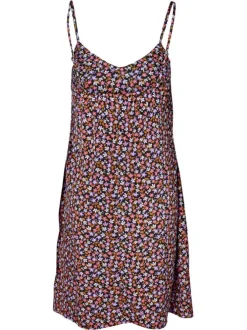 Robe courte à motif floral avec une coupe droite et un col rond