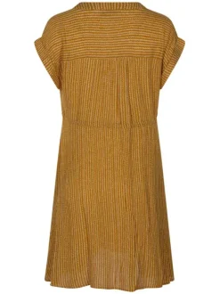 Robe courte moutarde rayée coupe ample et fluide col v et à manches courtes