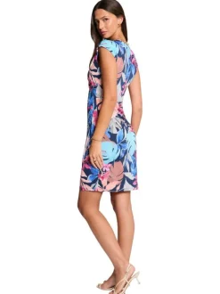 Robe courte multicolore coupe cintrée sans manche pourvue d'un col v