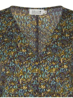 Robe courte multicolore à coupe droite col V et imprimé abstrait
