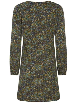 Robe courte multicolore à coupe droite col V et imprimé abstrait