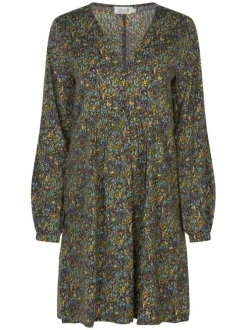 Robe courte multicolore à coupe droite col V et imprimé abstrait