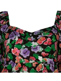 Robe courte multicolore en coton à maille effet gaufrée col v à manches courtes