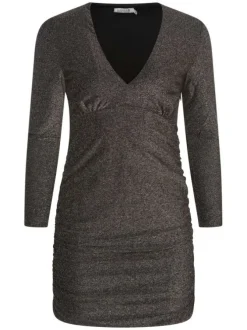 Robe courte multicolore en jersey métallique coupe moulante et col v