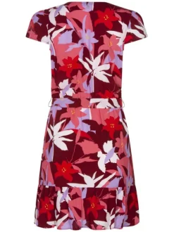 Robe courte multicolore fleurie avec une coupe droite et un col cache-coeur