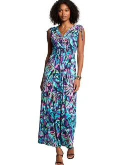 Robe courte multicolore fleurie avec une coupe droite et un col v