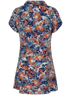 Robe courte multicolore fleurie coupe patineuse col v et sans manches