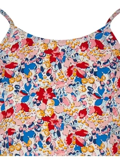 Robe courte multicolore fleurie coupe évasé avec un col rond et des fines bretelles