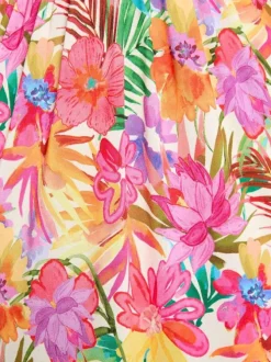 Robe courte multicolore florale avec une coupe évasée et un col en V