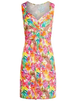 Robe courte multicolore florale avec une coupe évasée et un col en V