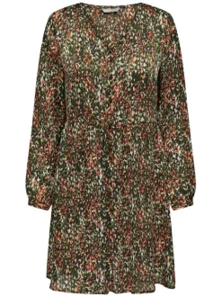 Robe courte multicolore imprimé abstrait coupe fluide col v et à manches longues