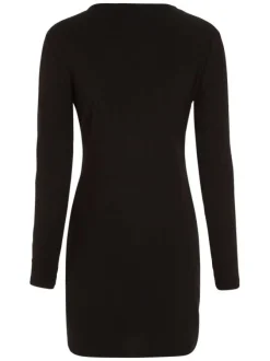 Robe courte noire avec une coupe slim fit un col rond et à manches longues