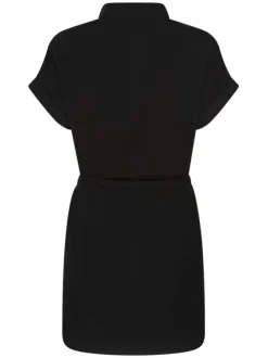 Robe courte noire chemise unie manches courtes coupe droite avec col boutonné