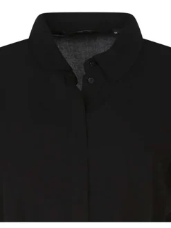 Robe courte noire chemise unie manches courtes coupe droite avec col boutonné