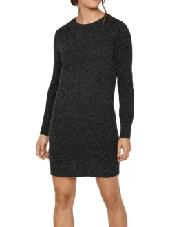 Robe courte noire chinée avec une coupe moulante et un col ras du cou