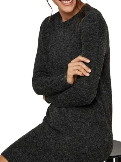 Robe courte noire chinée avec une coupe moulante et un col ras du cou